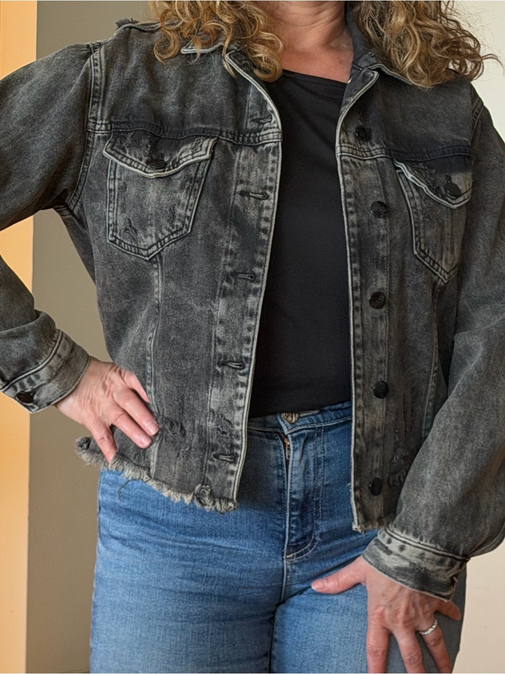 Sisley 50th Anniversary Distressed Denim Jacket Acid Wash Size 6